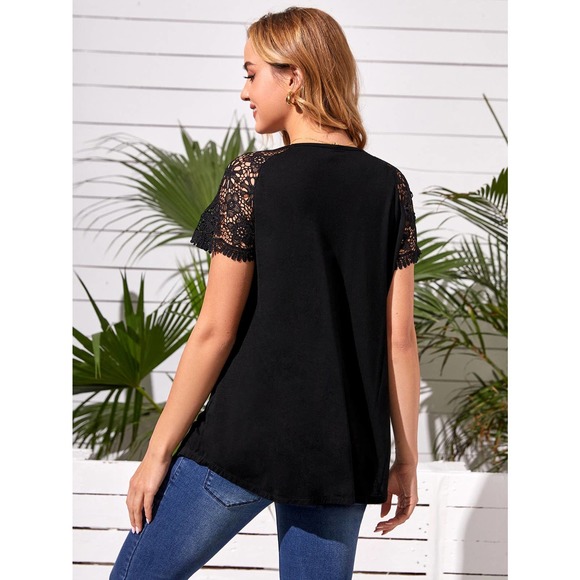 Maternity Contrast Lace short sleeve Tie Front T shirt black - Picture 2 of 5